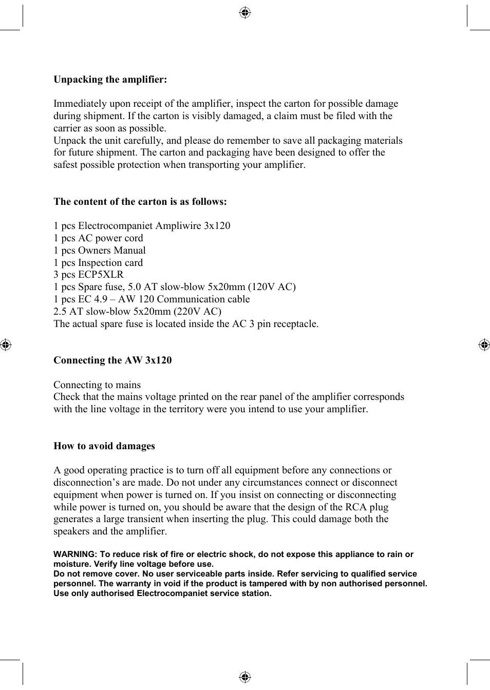 Electrocompaniet AW3x120-M User Manual | Page 3 / 8