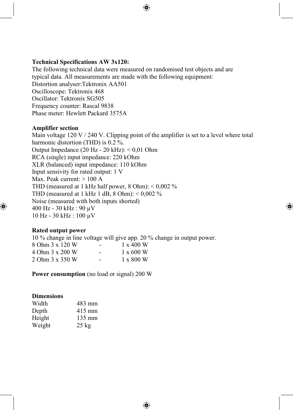 Dimensions | Electrocompaniet AW3x120-M User Manual | Page 5 / 8