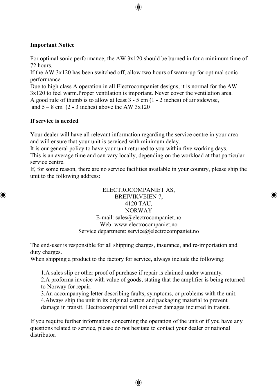 Electrocompaniet AW3x120-M User Manual | Page 6 / 8