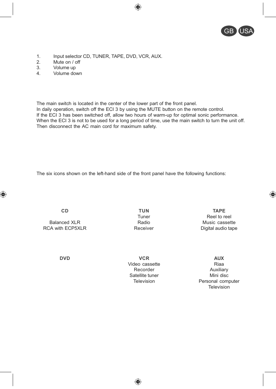 Gb usa | Electrocompaniet ECI 3 User Manual | Page 4 / 40