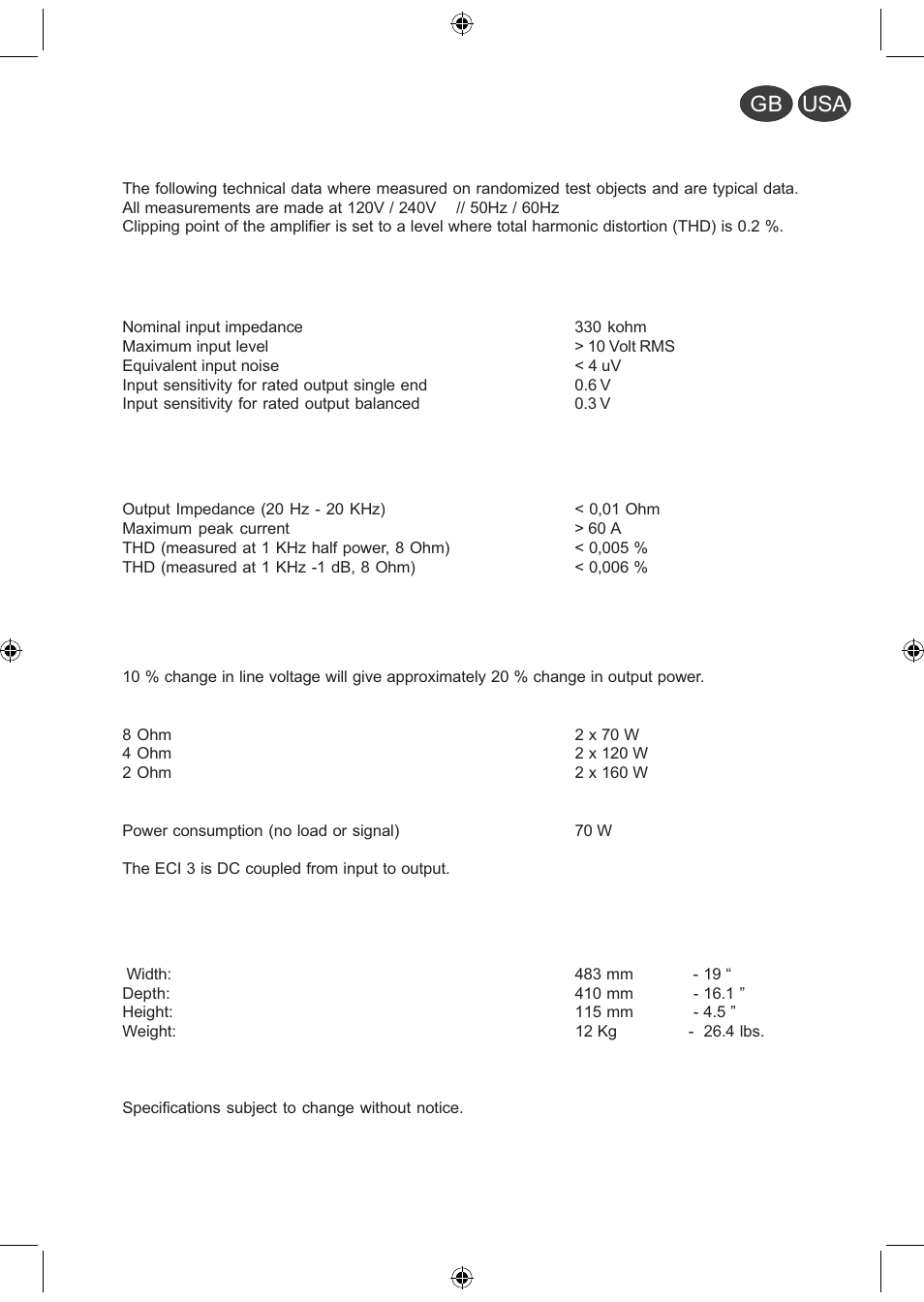 Gb usa | Electrocompaniet ECI 3 User Manual | Page 6 / 40