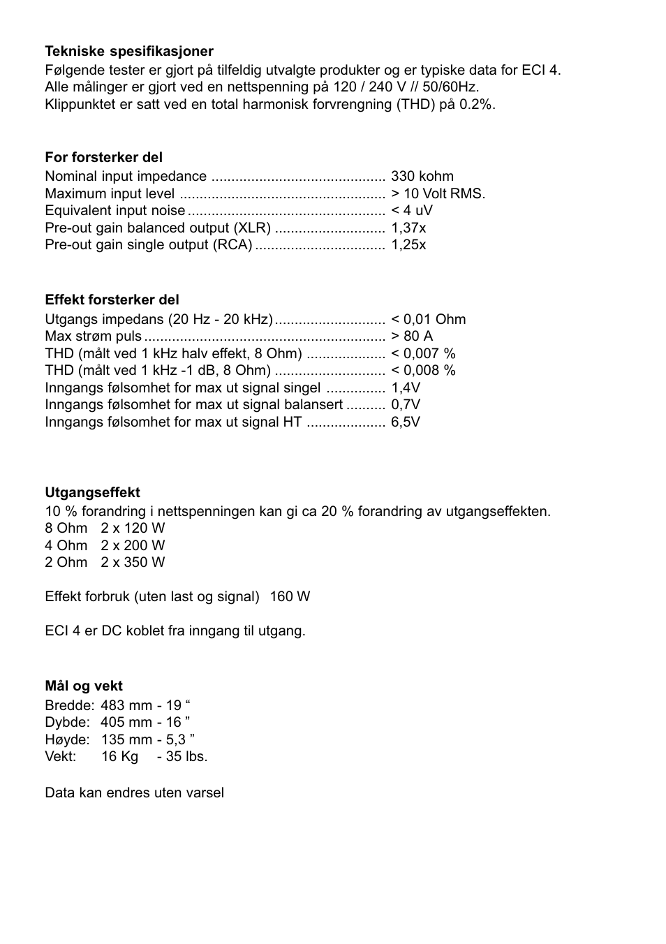 Electrocompaniet ECI4 User Manual | Page 12 / 15