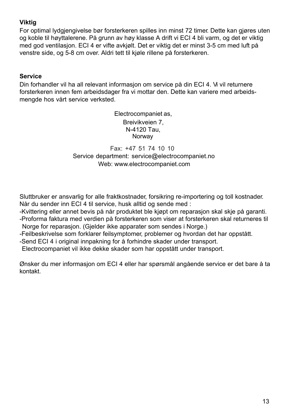 Electrocompaniet ECI4 User Manual | Page 13 / 15