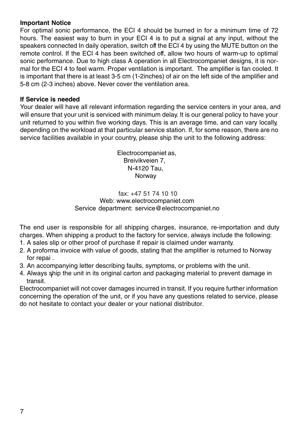 Electrocompaniet ECI4 User Manual | Page 7 / 15