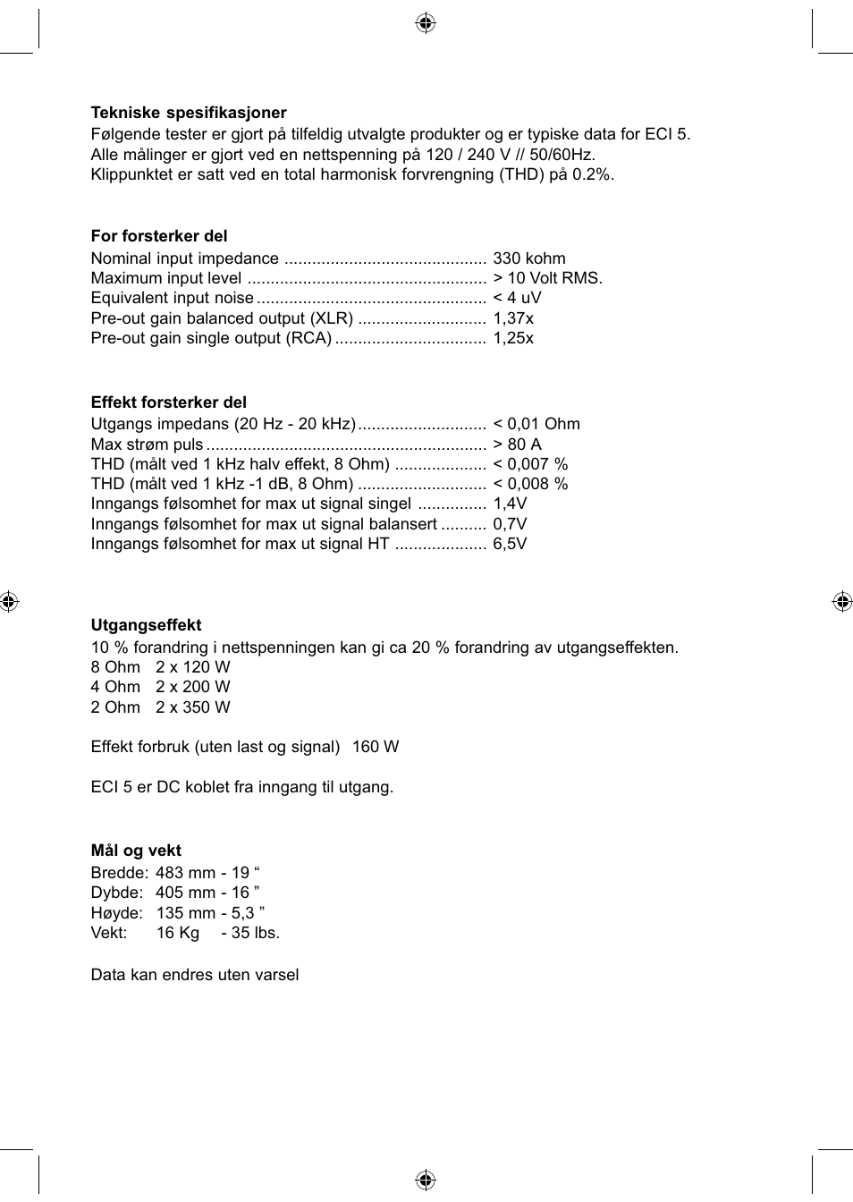 Electrocompaniet ECI 5 User Manual | Page 12 / 16