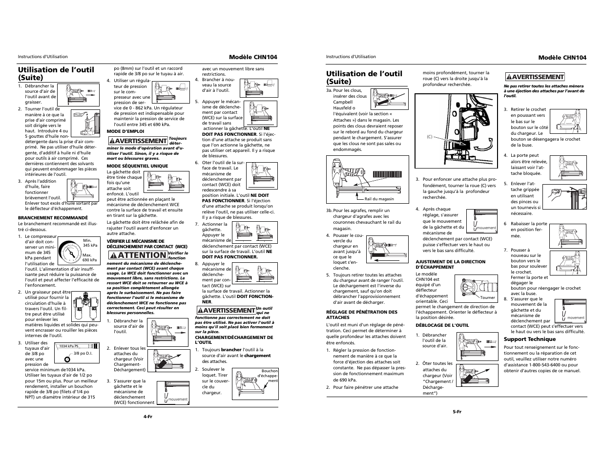 Built to last, Attention, Utilisation de l’outil (suite) | Campbell Hausfeld CHN104 User Manual | Page 12 / 12