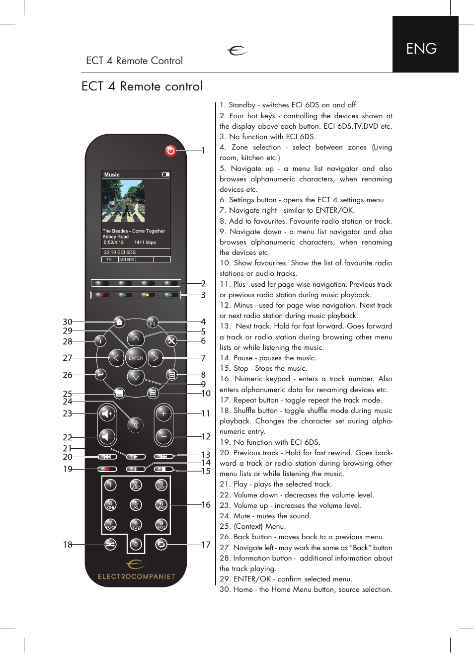 Ect 4 remote control | Electrocompaniet ECI 6DS User Manual | Page 11 / 24