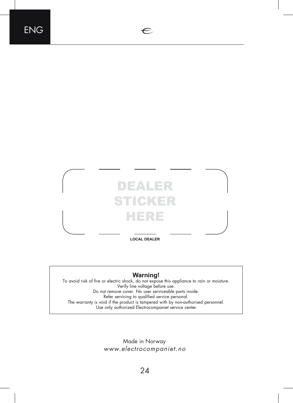 Dealer sticker here | Electrocompaniet ECI 6DS User Manual | Page 24 / 24