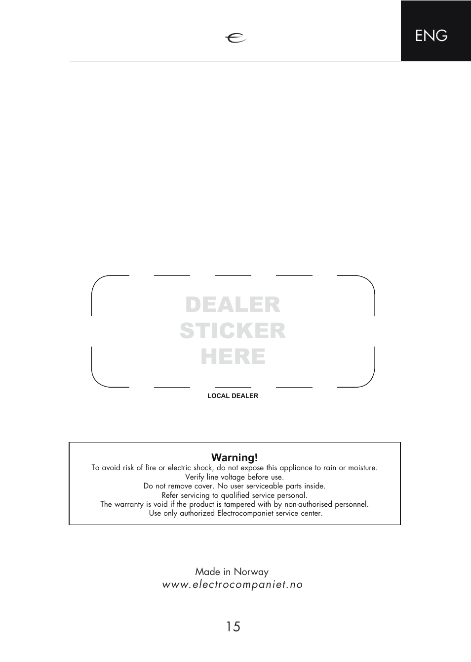 Dealer sticker here | Electrocompaniet ECI 6D User Manual | Page 15 / 15