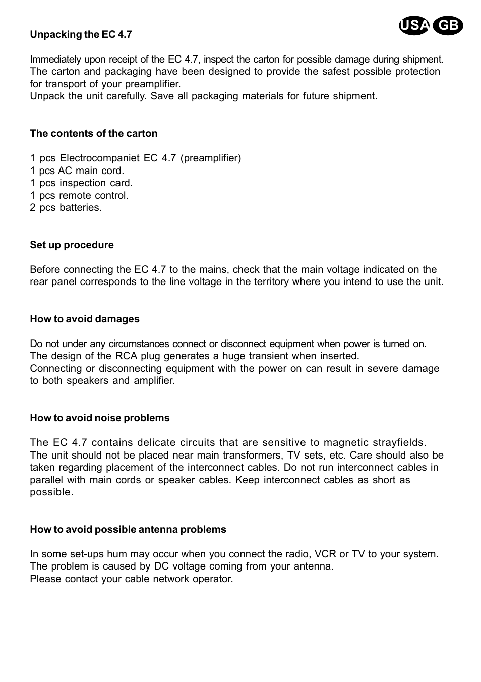 Gb usa 2 | Electrocompaniet EC4.7 (issue 3) User Manual | Page 2 / 9