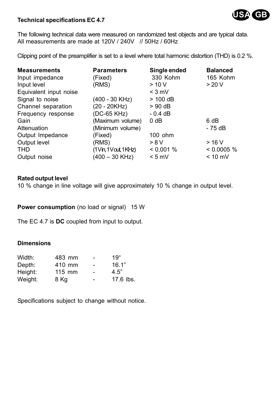 Gb usa 6 | Electrocompaniet EC4.7 (issue 3) User Manual | Page 6 / 9