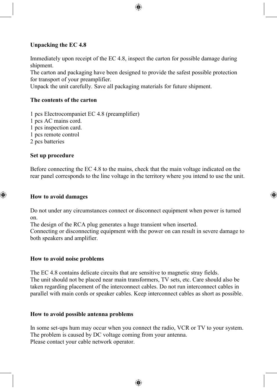 Electrocompaniet EC4.8 User Manual | Page 2 / 8