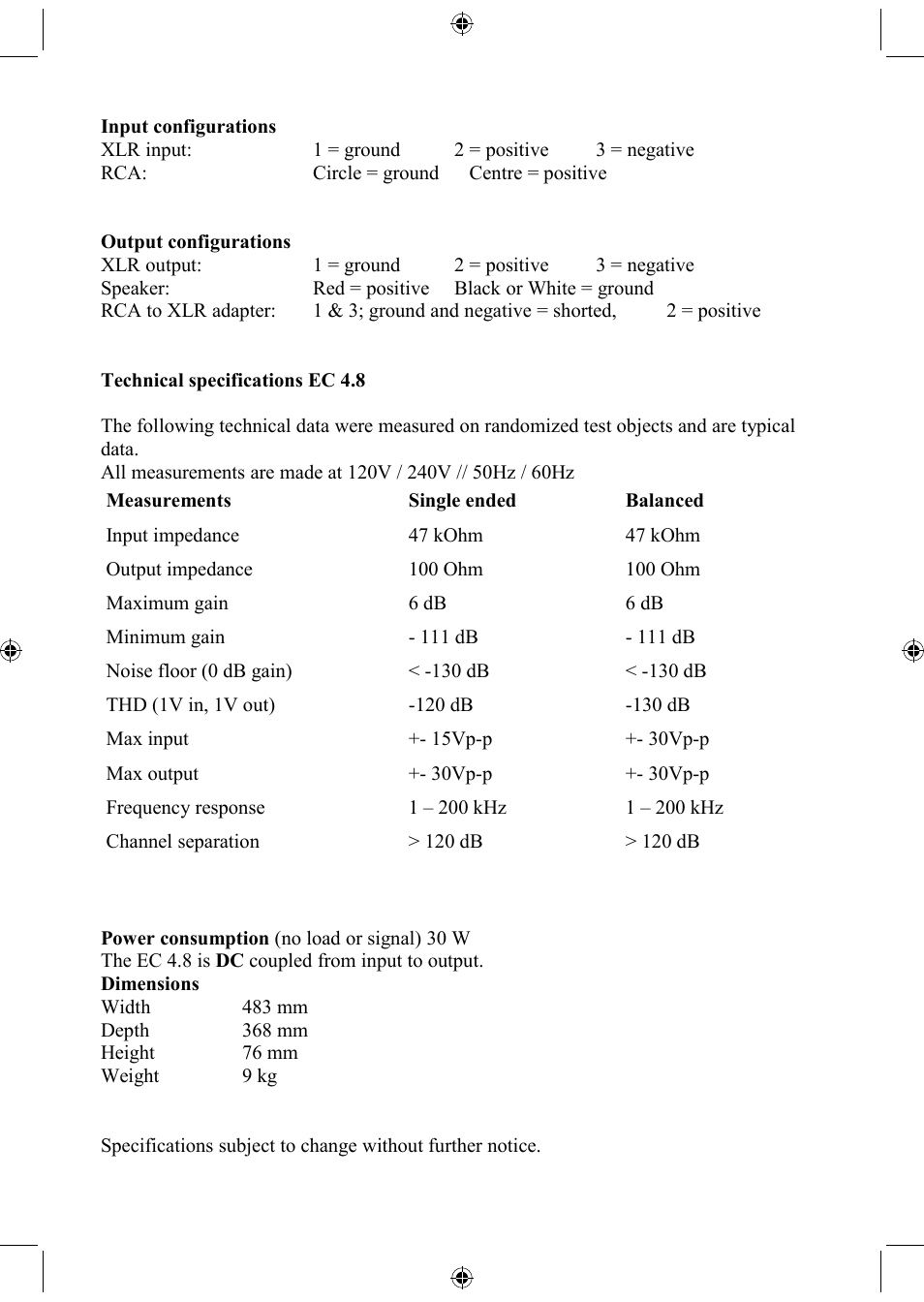 Dimensions | Electrocompaniet EC4.8 User Manual | Page 5 / 8