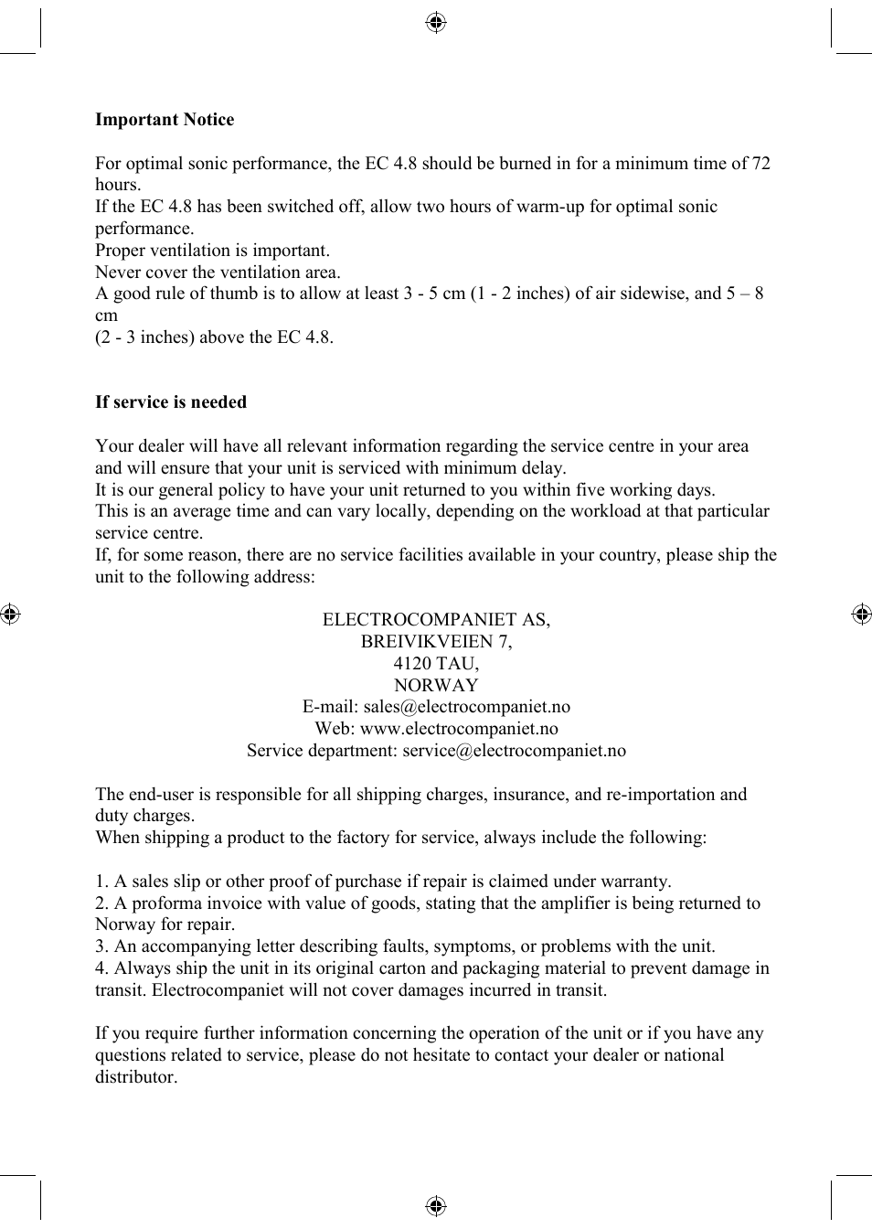 Electrocompaniet EC4.8 User Manual | Page 6 / 8