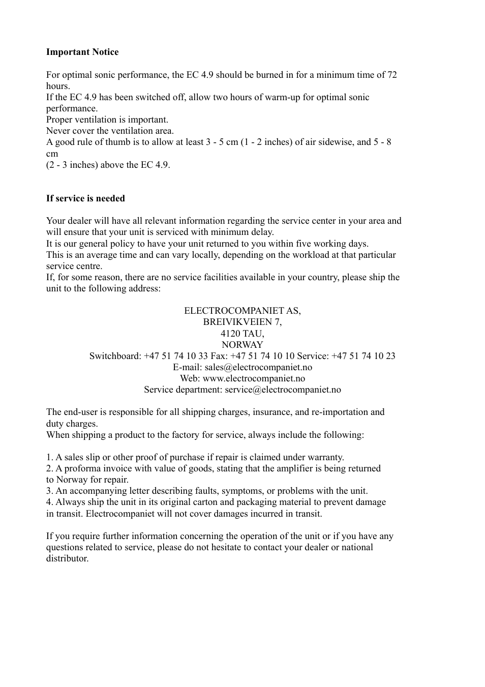 Electrocompaniet EC4.9 (6 channel) User Manual | Page 6 / 8