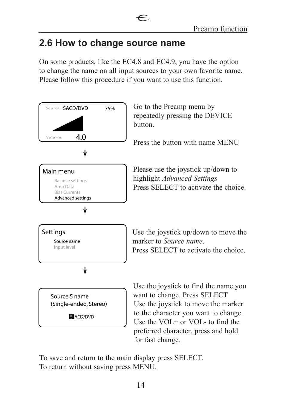 6 how to change source name | Electrocompaniet ECT 2 User Manual | Page 14 / 28