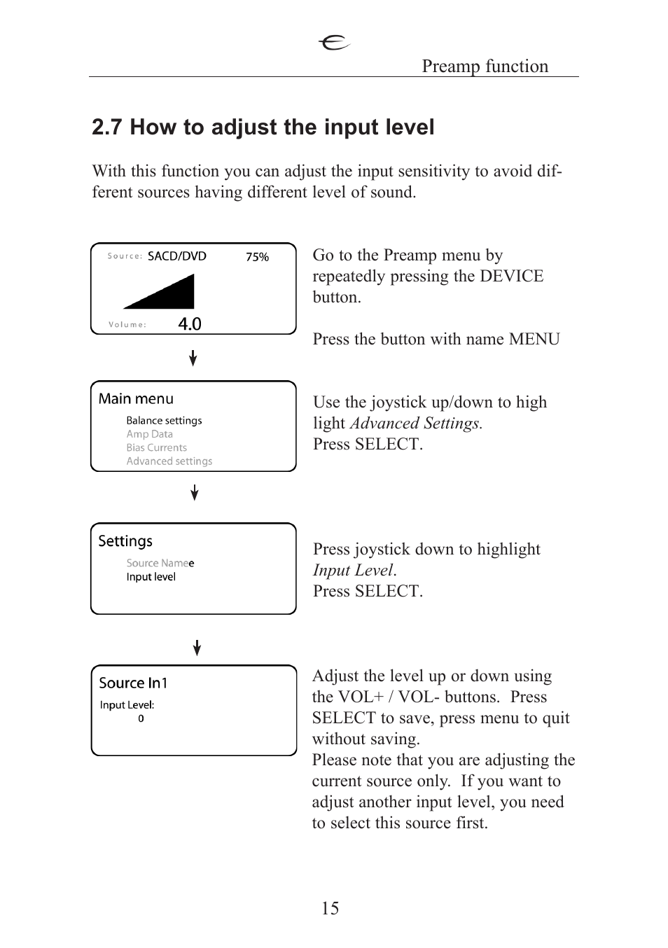 7 how to adjust the input level | Electrocompaniet ECT 2 User Manual | Page 15 / 28