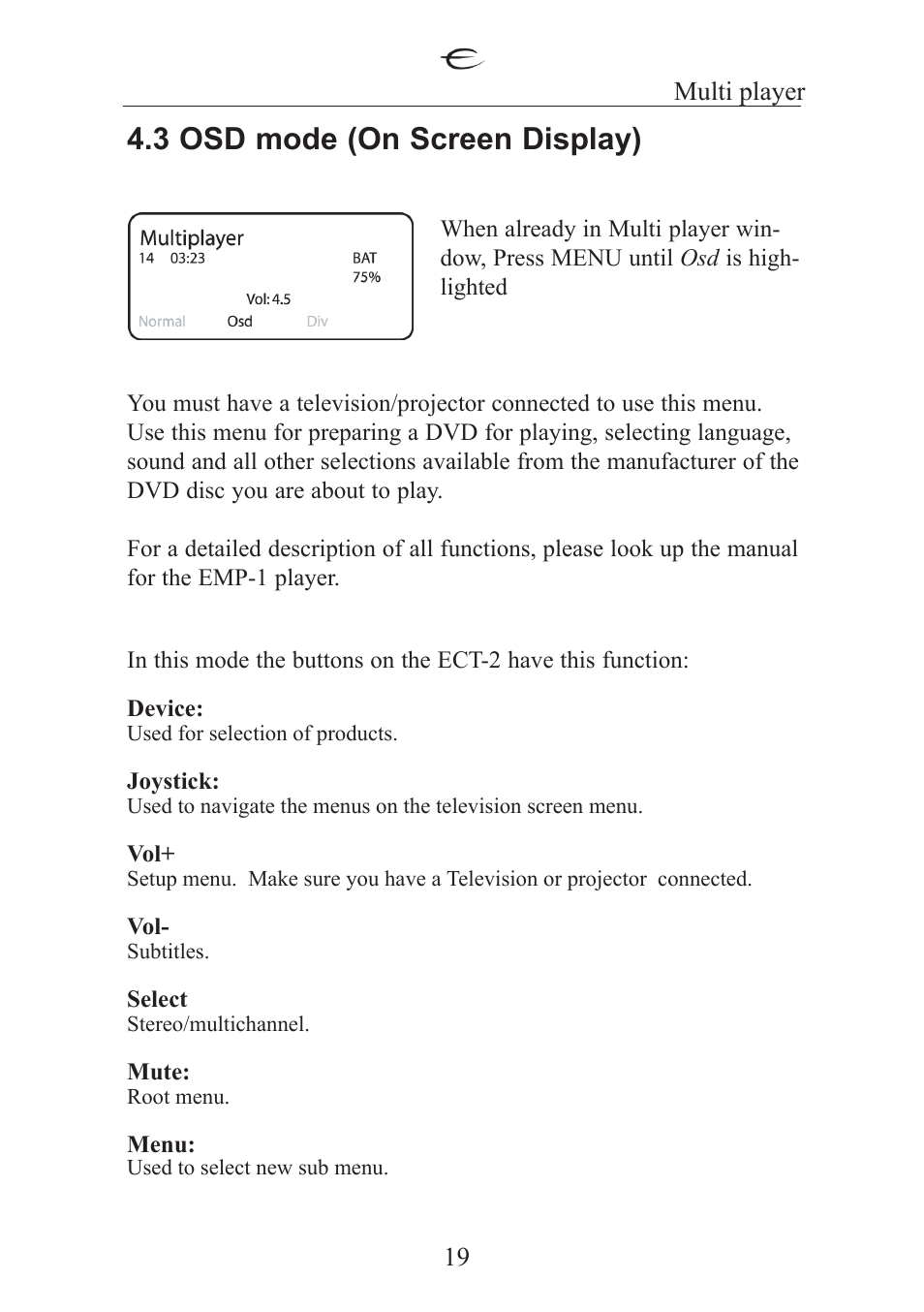 3 osd mode (on screen display) | Electrocompaniet ECT 2 User Manual | Page 19 / 28