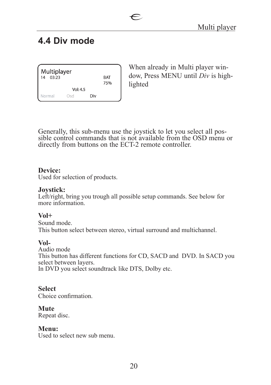 4 div mode | Electrocompaniet ECT 2 User Manual | Page 20 / 28