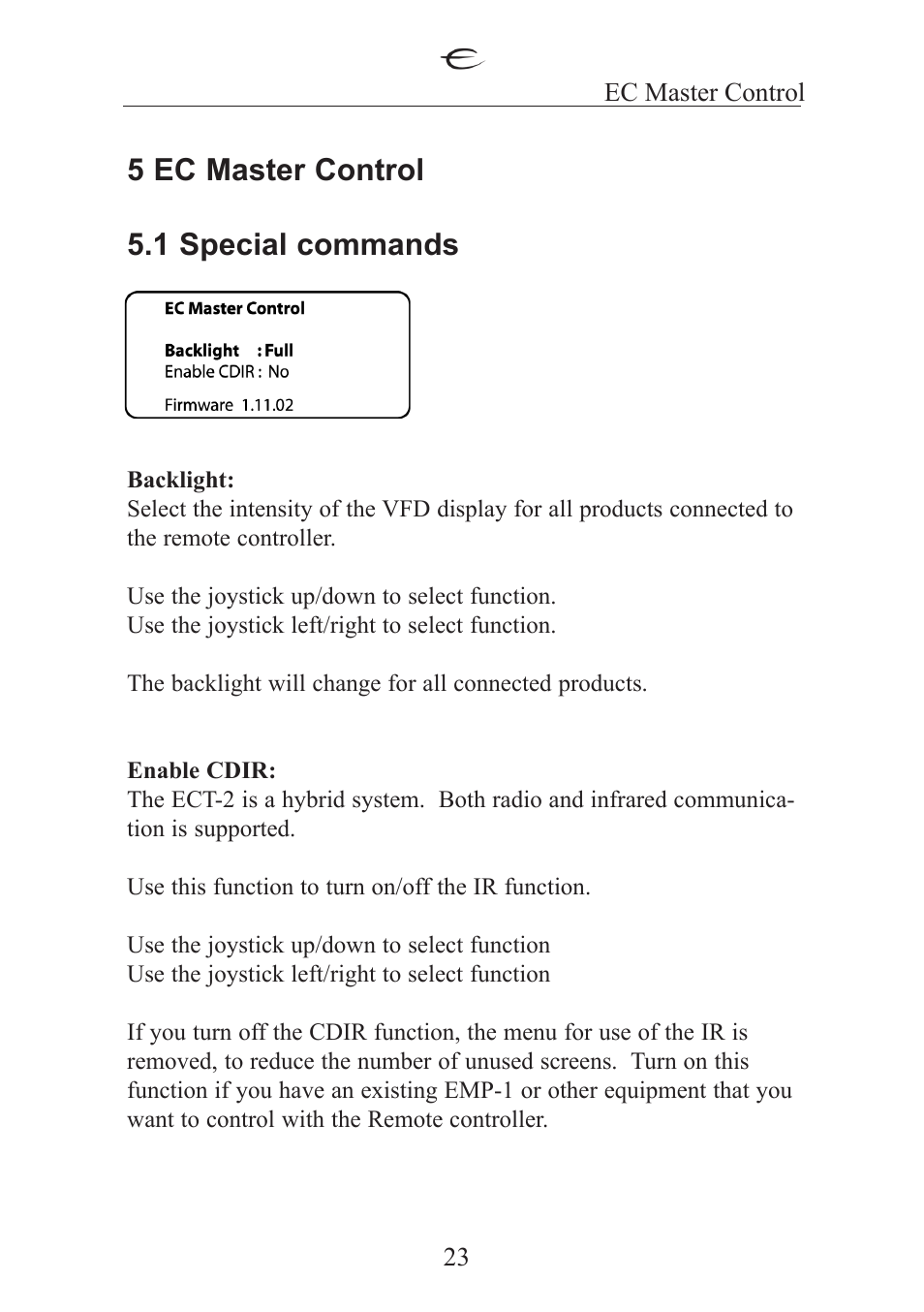 5 ec master control 5.1 special commands | Electrocompaniet ECT 2 User Manual | Page 23 / 28