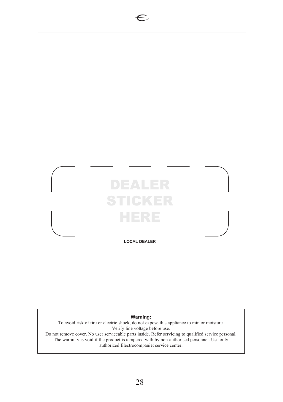 Dealer sticker here | Electrocompaniet ECT 2 User Manual | Page 28 / 28