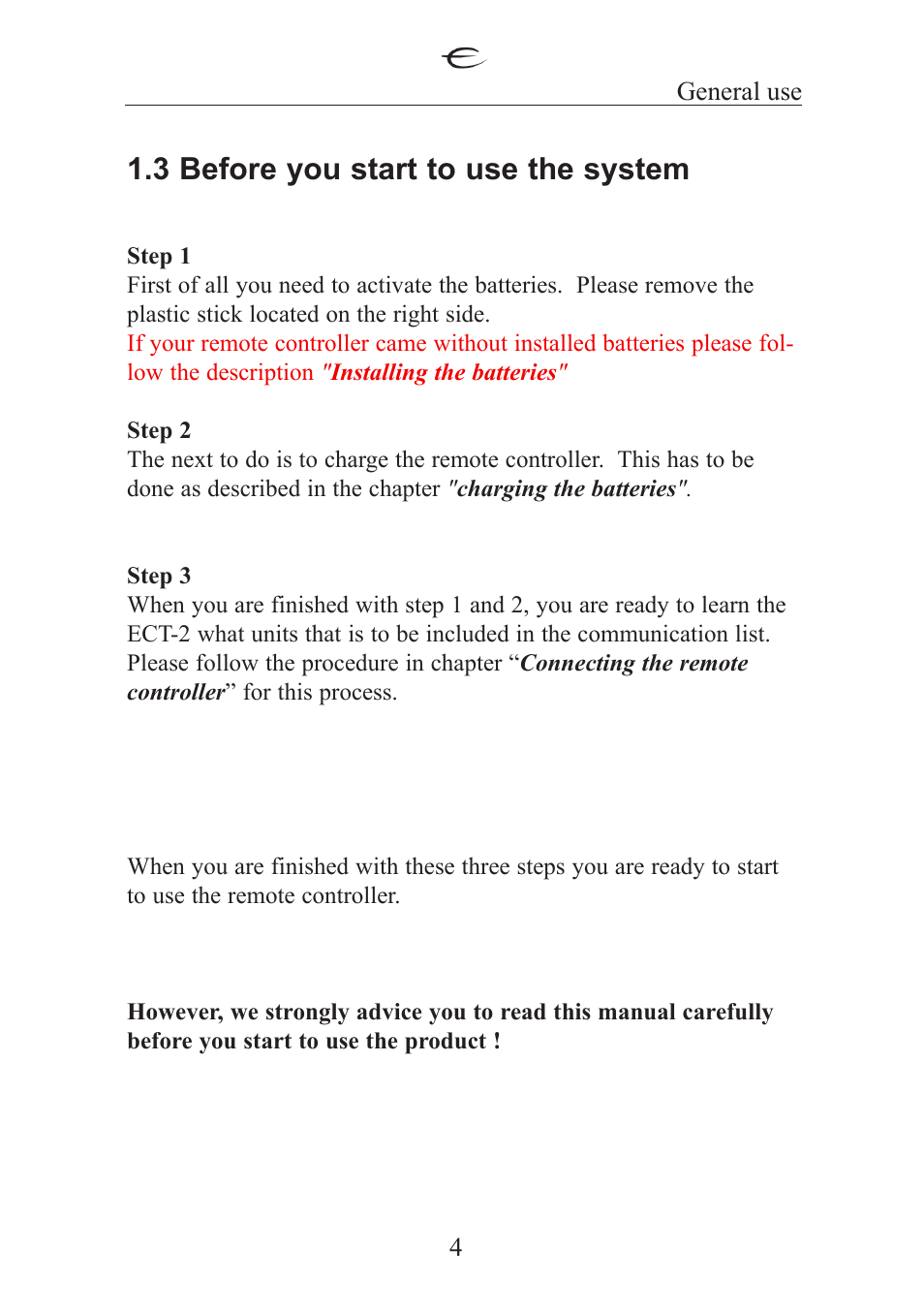 3 before you start to use the system | Electrocompaniet ECT 2 User Manual | Page 4 / 28