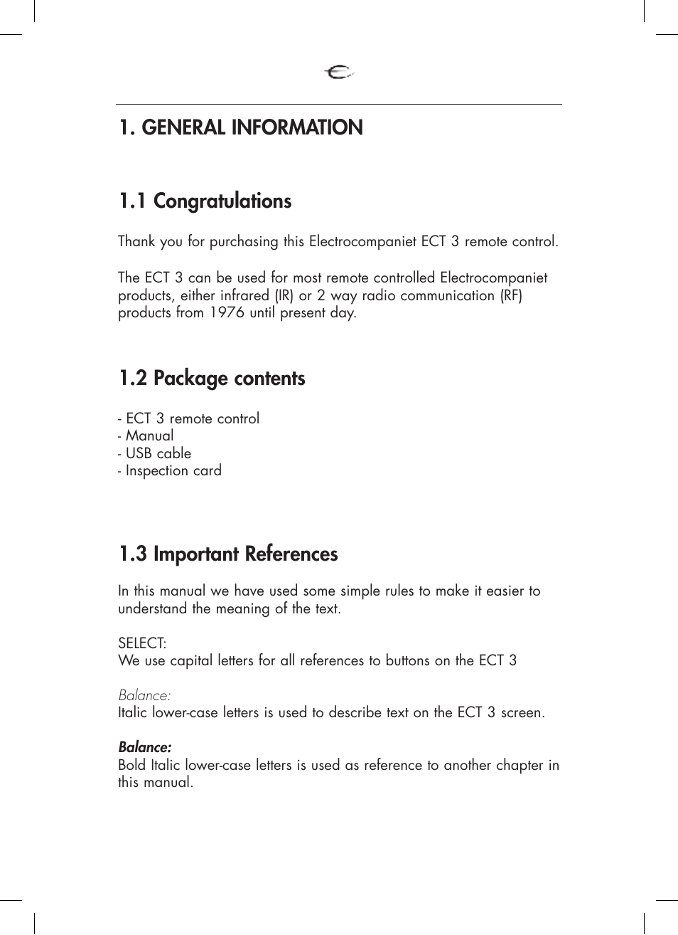 2 package contents, 3 important references | Electrocompaniet ECT 3 User Manual | Page 3 / 28