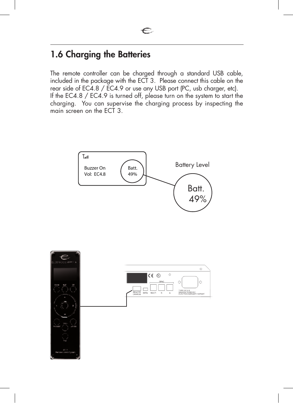 6 charging the batteries, Batt. 49 | Electrocompaniet ECT 3 User Manual | Page 6 / 28