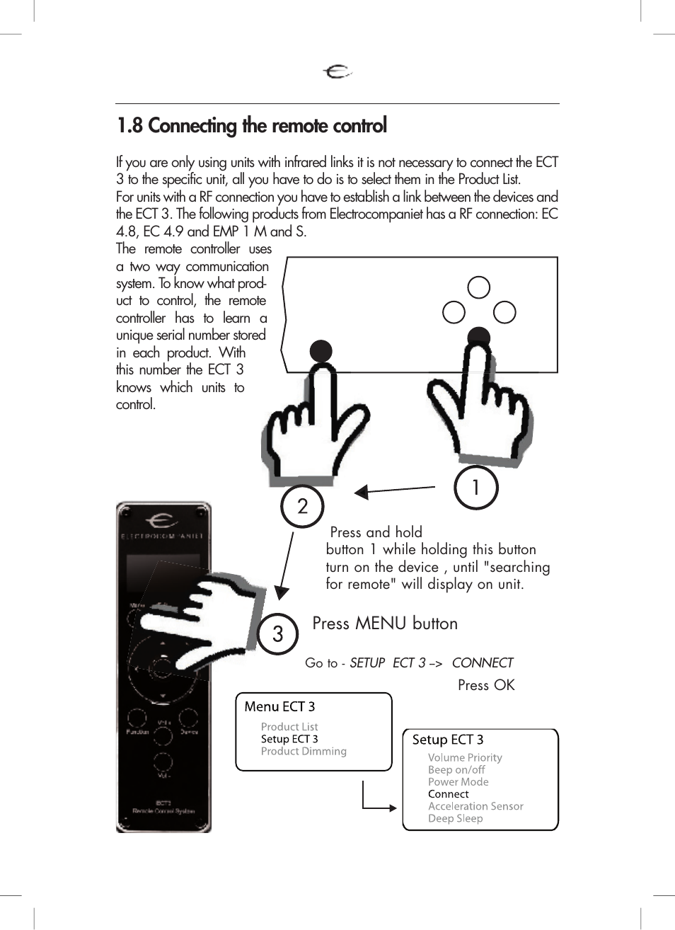 8 connecting the remote control | Electrocompaniet ECT 3 User Manual | Page 9 / 28
