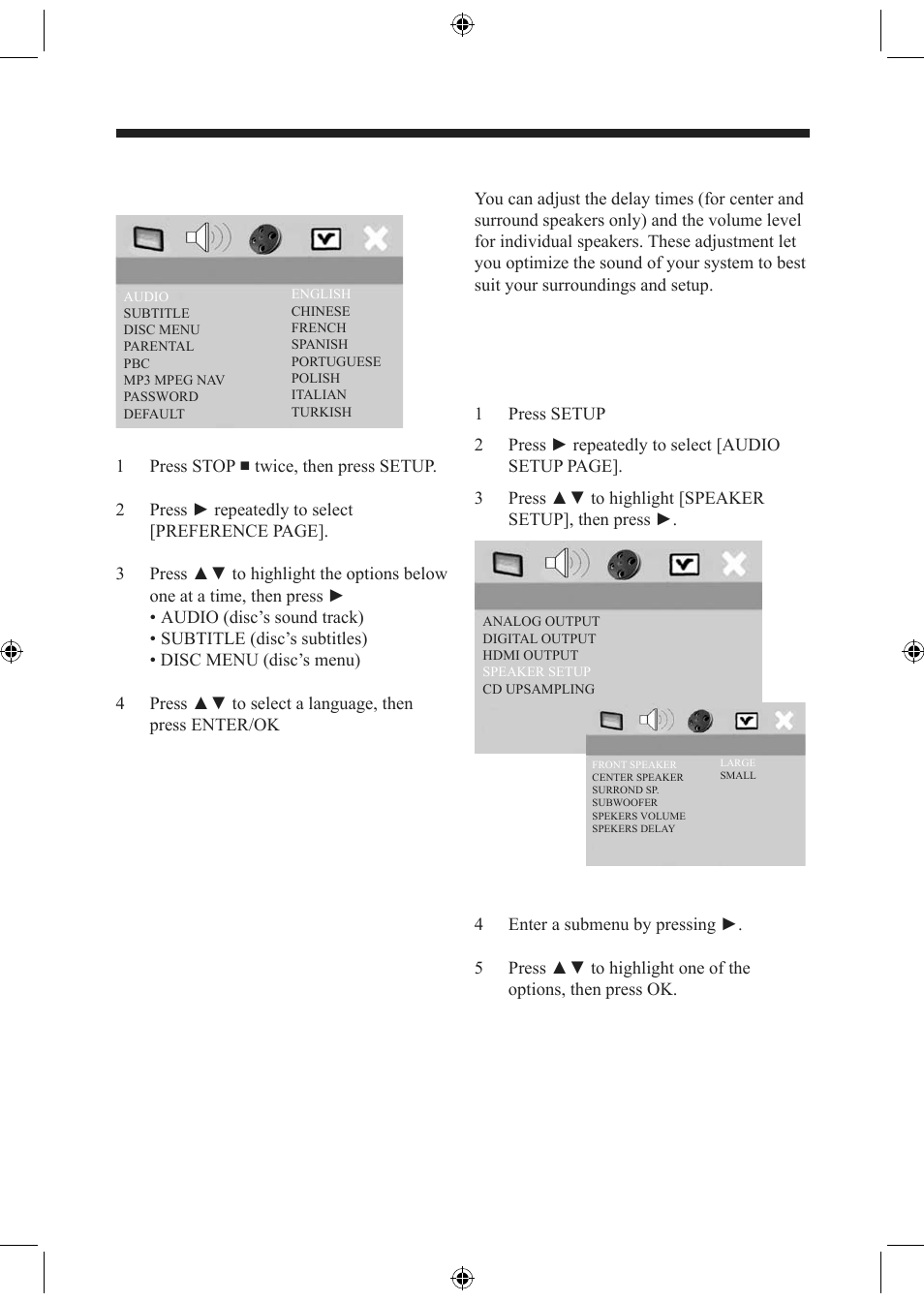 Getting started, Setting the menu language, Setting speaker channels | Electrocompaniet EMP 1 User Manual | Page 11 / 36