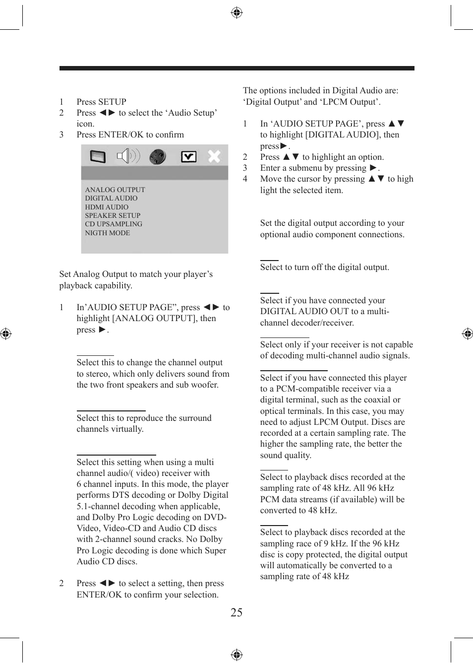 Setup menu | Electrocompaniet EMP 1 User Manual | Page 25 / 36