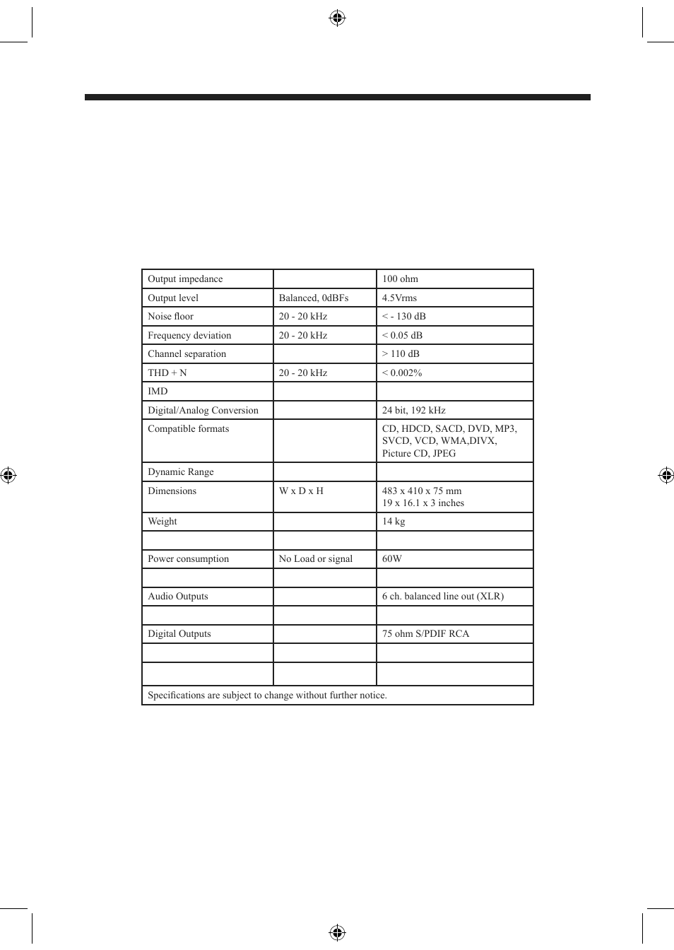 Technical data | Electrocompaniet EMP 1 User Manual | Page 33 / 36