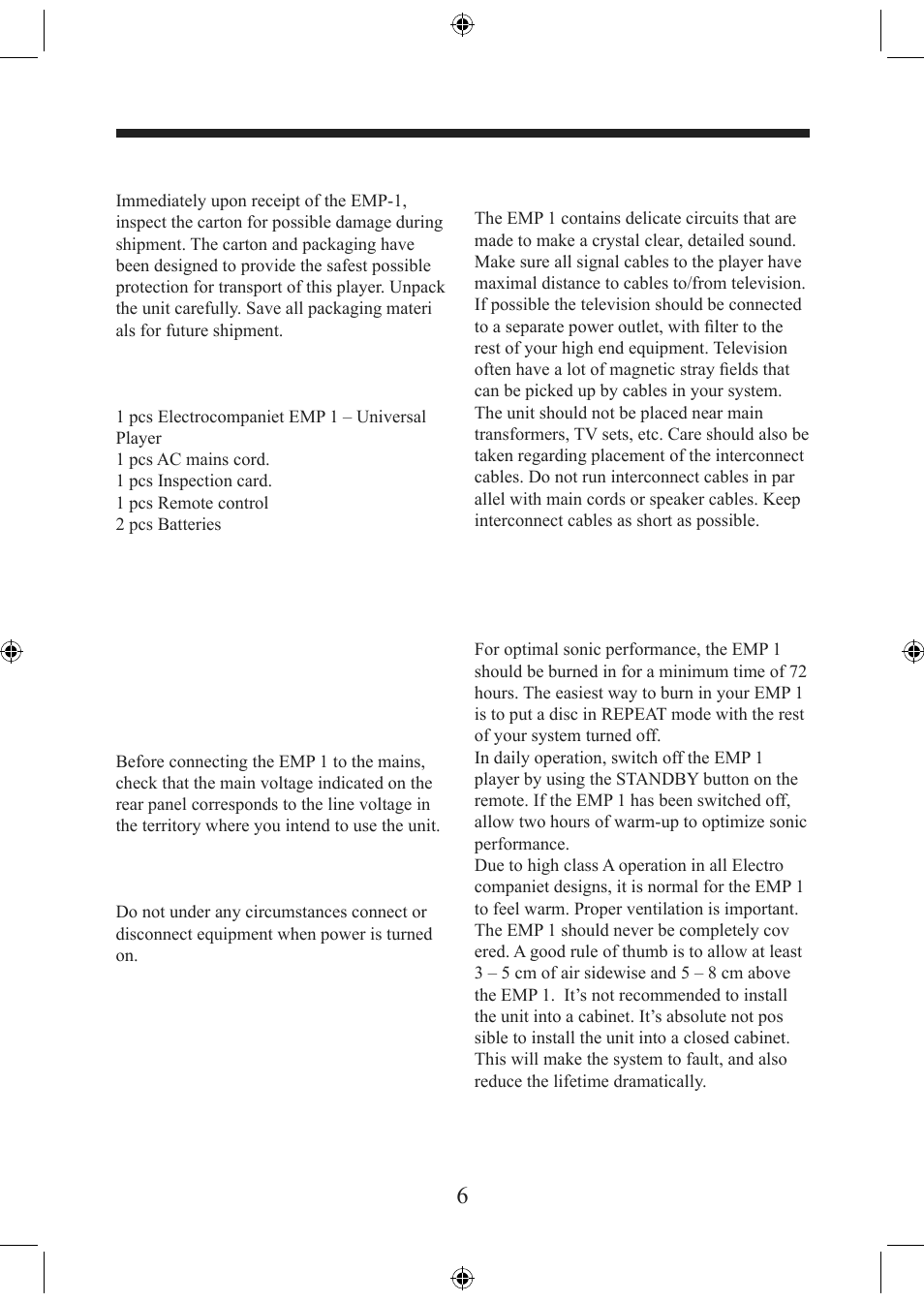 Unpacking the unit | Electrocompaniet EMP 1 User Manual | Page 6 / 36