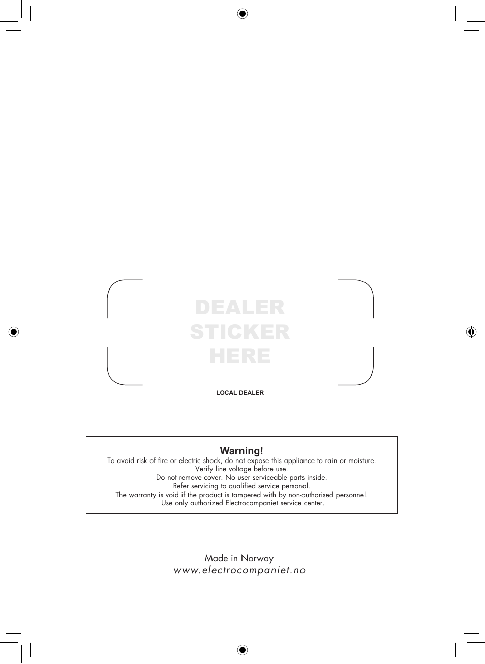 Dealer sticker here | Electrocompaniet ECD 2 User Manual | Page 12 / 12