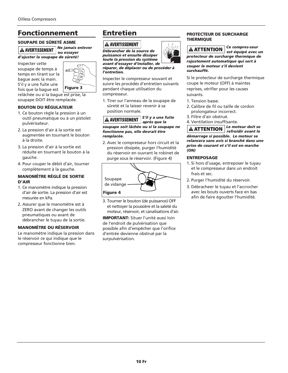 Entretien, Fonctionnement | Campbell Hausfeld IN626100AV User Manual | Page 10 / 24