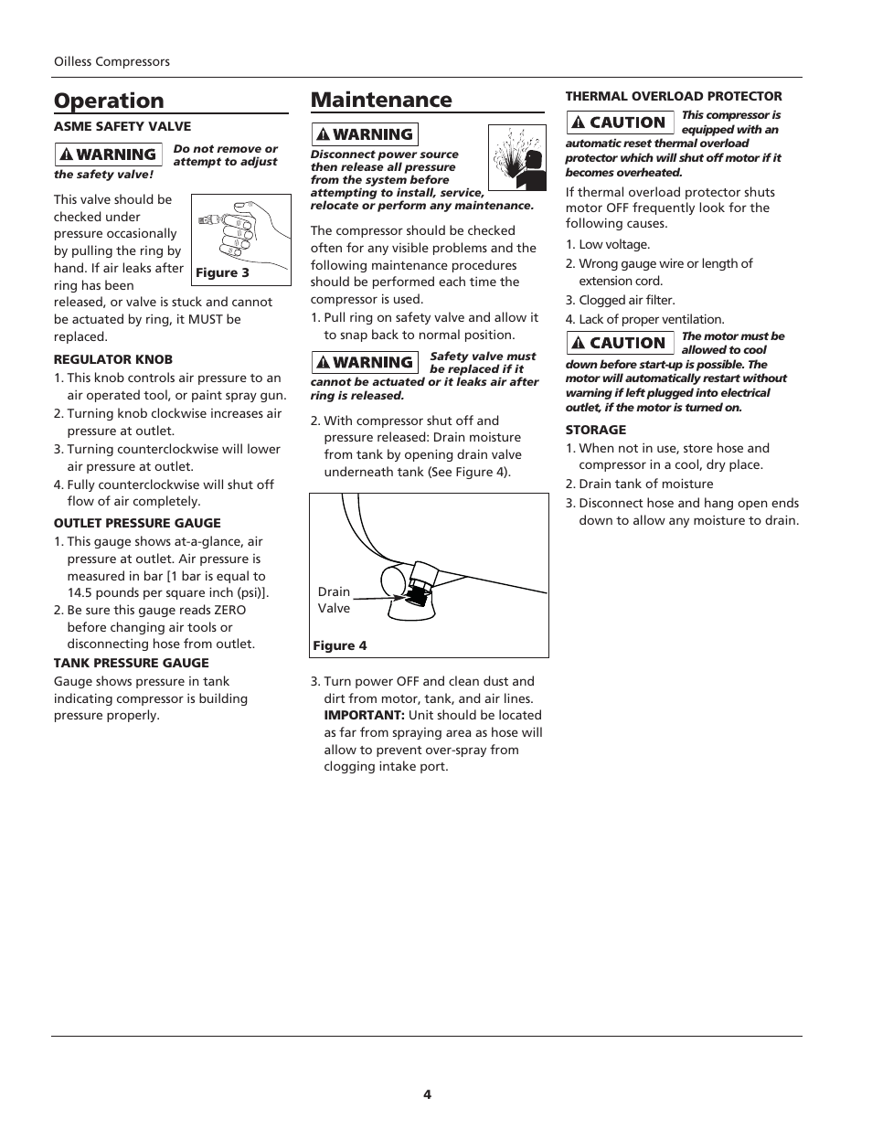 Maintenance, Operation | Campbell Hausfeld IN626100AV User Manual | Page 4 / 24