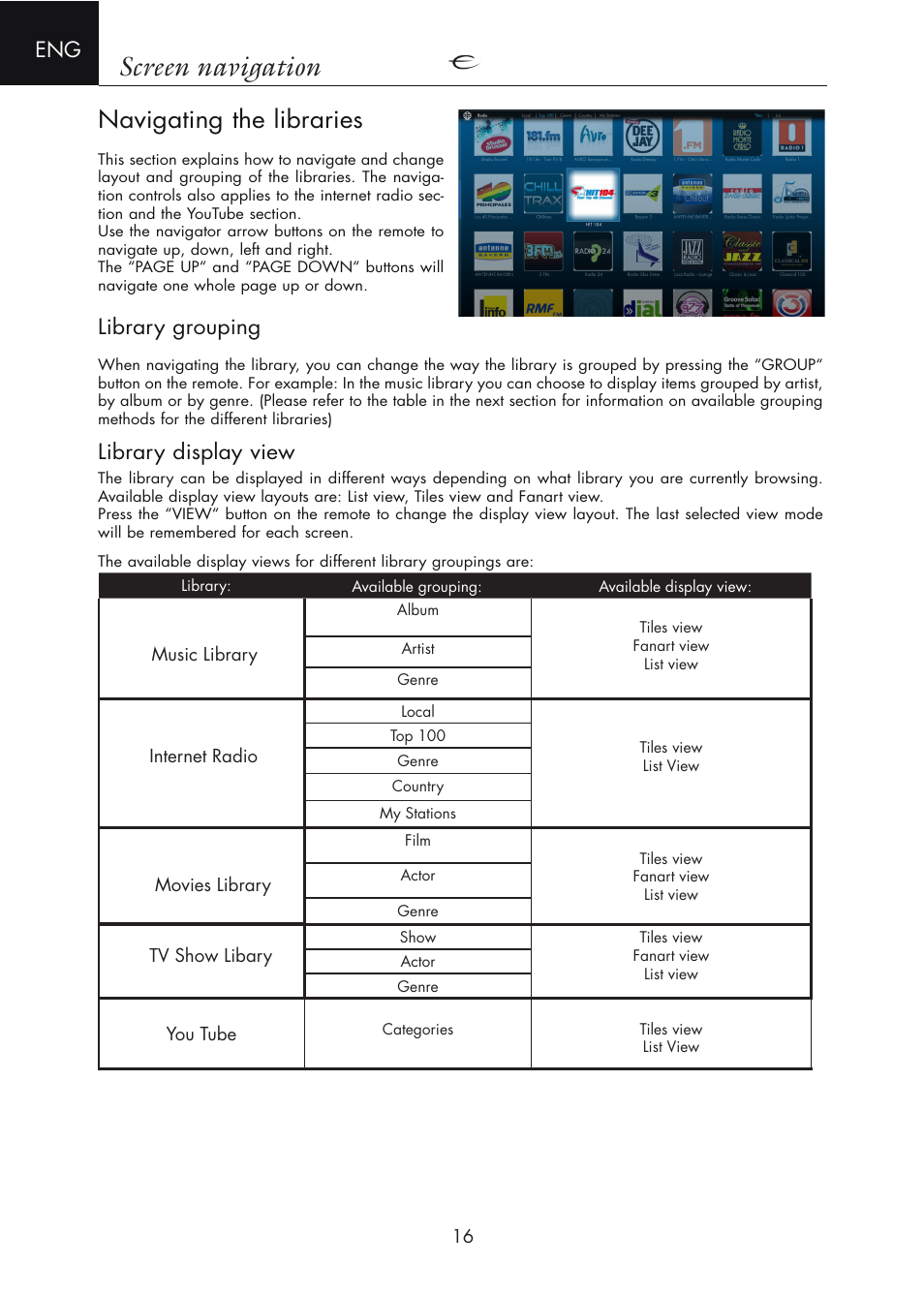 Navigating the libraries, Library grouping, Library display view | Screen navigation | Electrocompaniet ECM 2 User Manual | Page 16 / 36