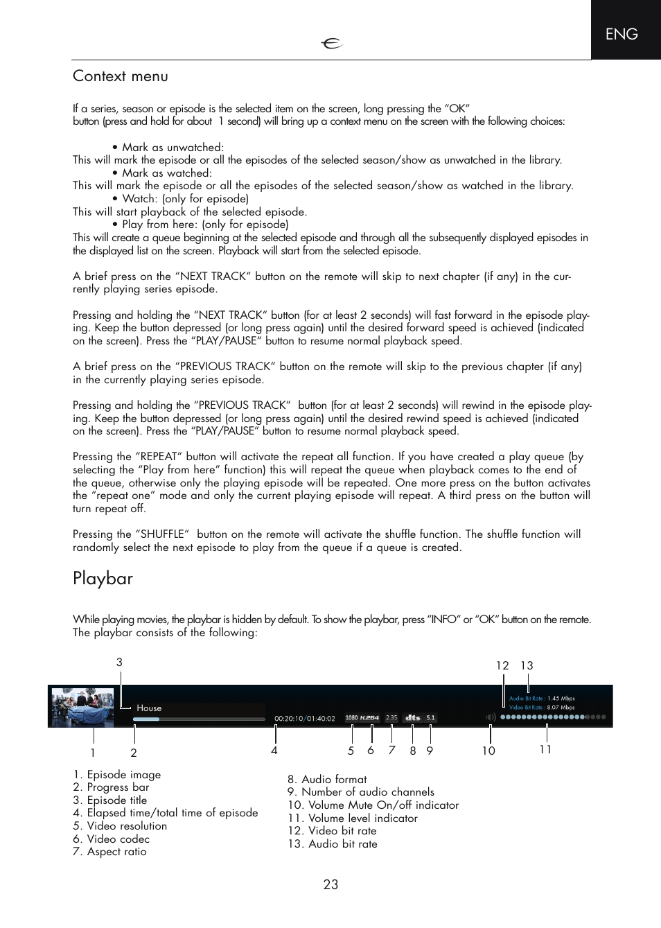 Context menu, Playbar | Electrocompaniet ECM 2 User Manual | Page 23 / 36