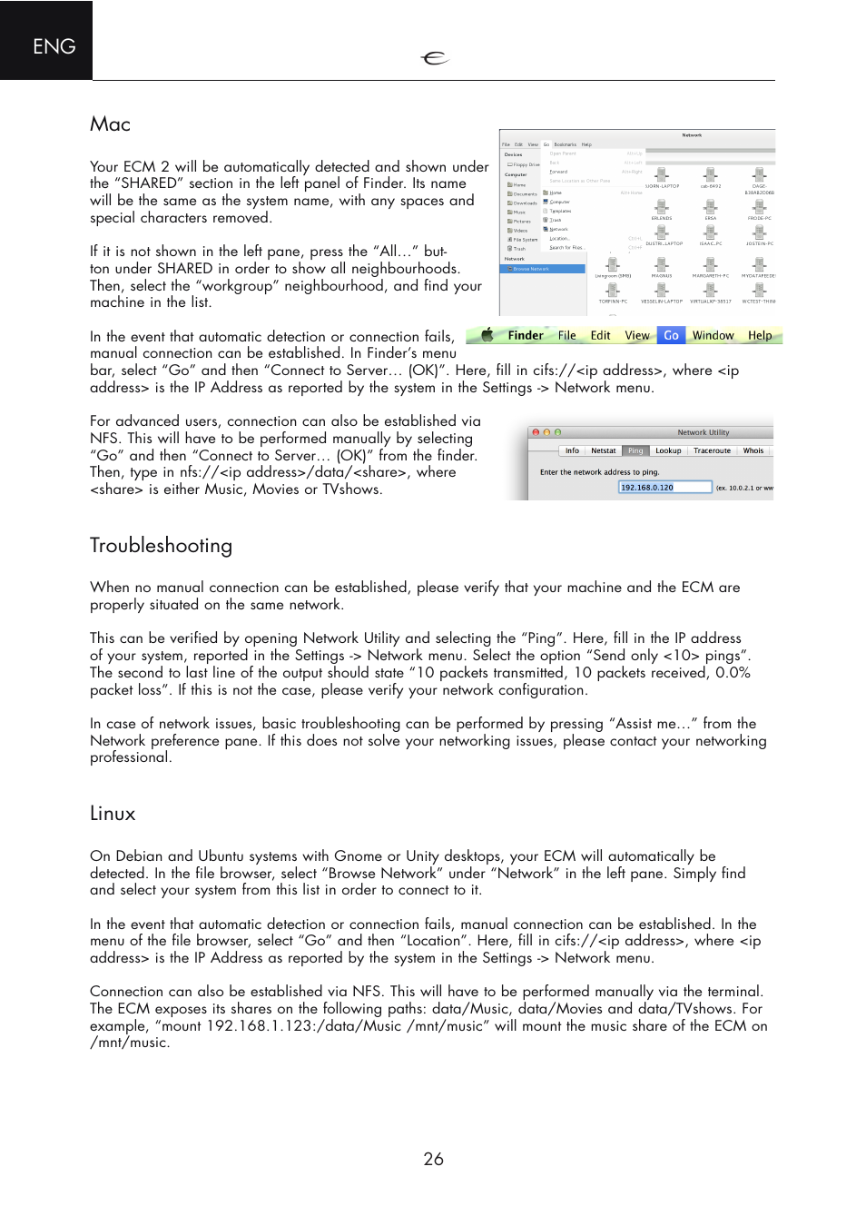 Linux, Eng mac, Troubleshooting | Electrocompaniet ECM 2 User Manual | Page 26 / 36