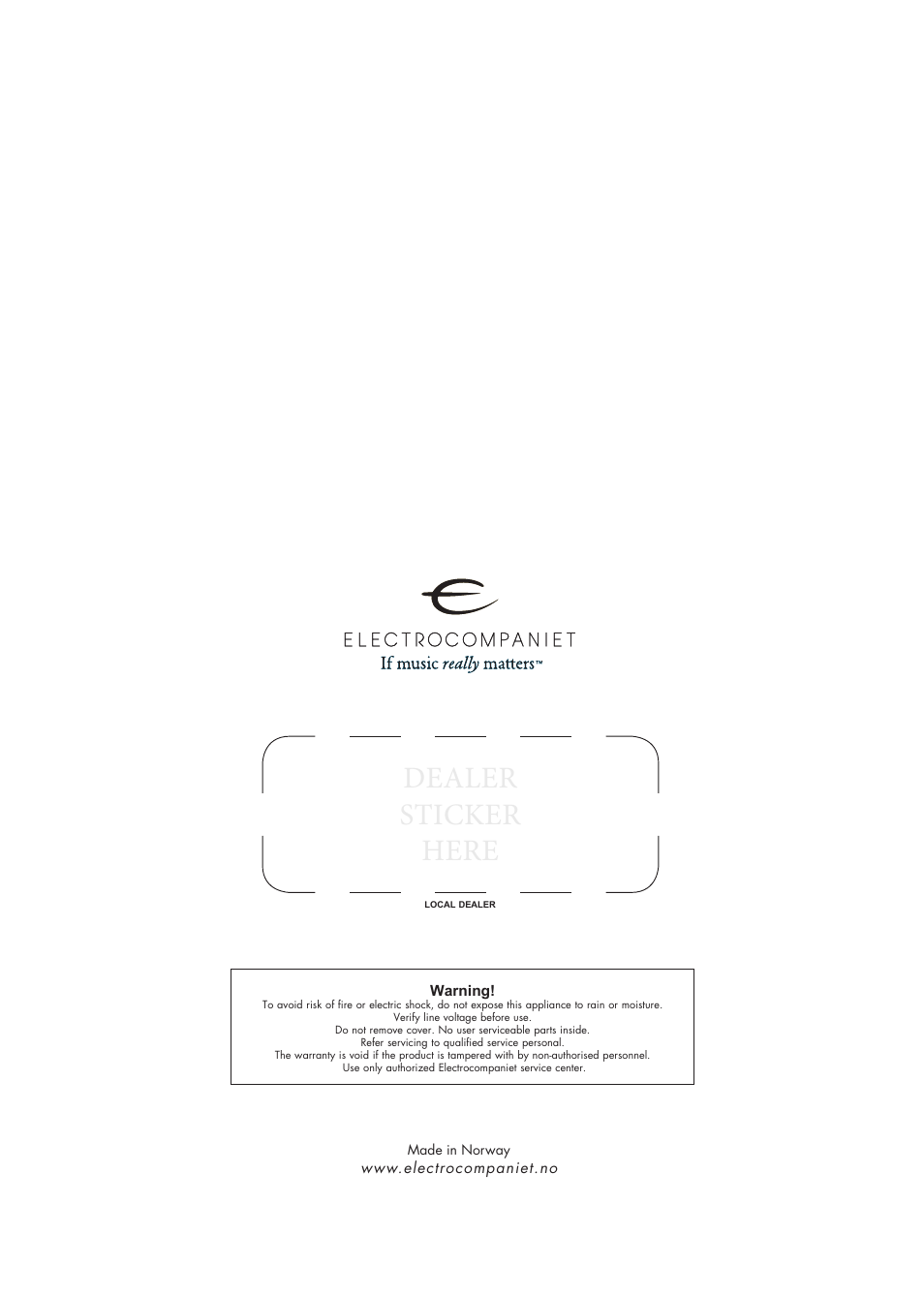 Dealer sticker here | Electrocompaniet ECM 2 User Manual | Page 36 / 36