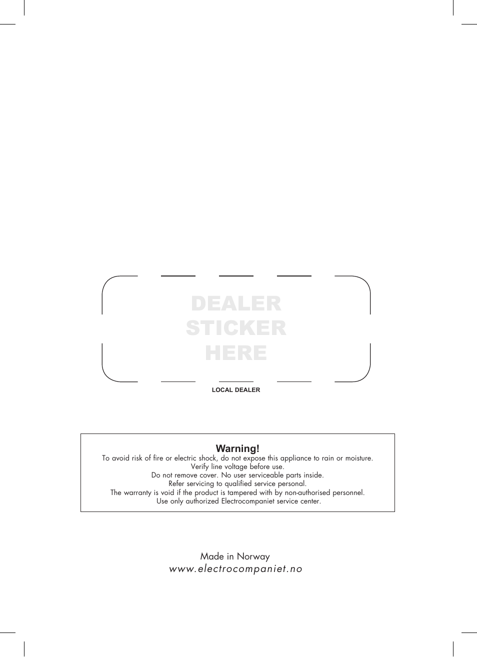 Dealer sticker here | Electrocompaniet PI 2D User Manual | Page 12 / 12