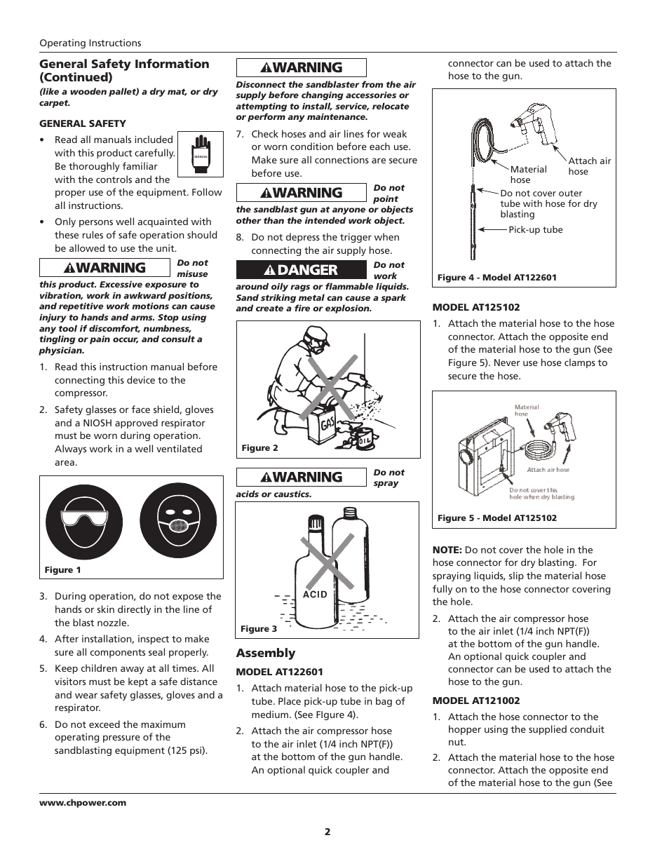 Assembly, General safety information (continued) | Campbell Hausfeld AT122601 User Manual | Page 2 / 24