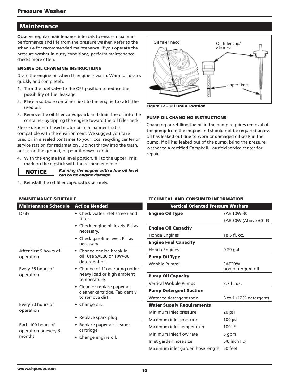 Pressure washer, Maintenance | Campbell Hausfeld IN470200AV User Manual | Page 10 / 32