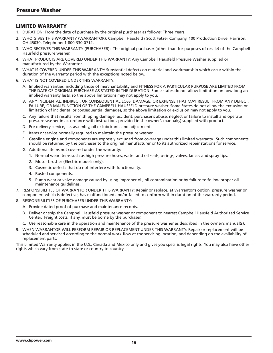 Pressure washer | Campbell Hausfeld IN470200AV User Manual | Page 16 / 32