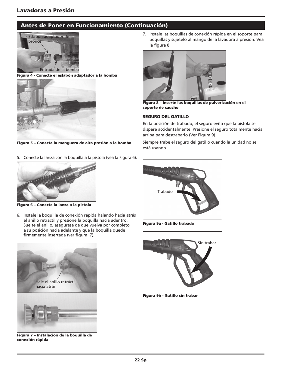 Lavadoras a presión, Antes de poner en funcionamiento (continuación) | Campbell Hausfeld IN470200AV User Manual | Page 22 / 32