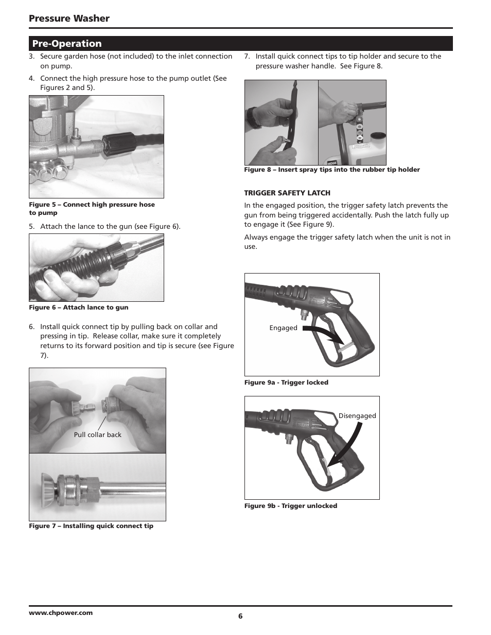 Pressure washer, Pre-operation | Campbell Hausfeld IN470200AV User Manual | Page 6 / 32