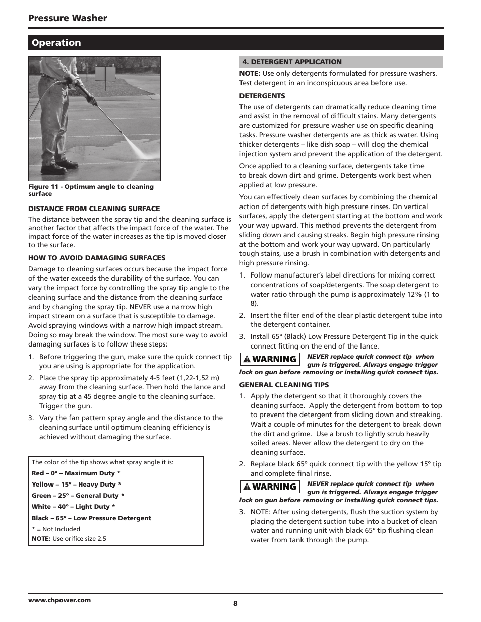 Pressure washer, Operation | Campbell Hausfeld IN470200AV User Manual | Page 8 / 32