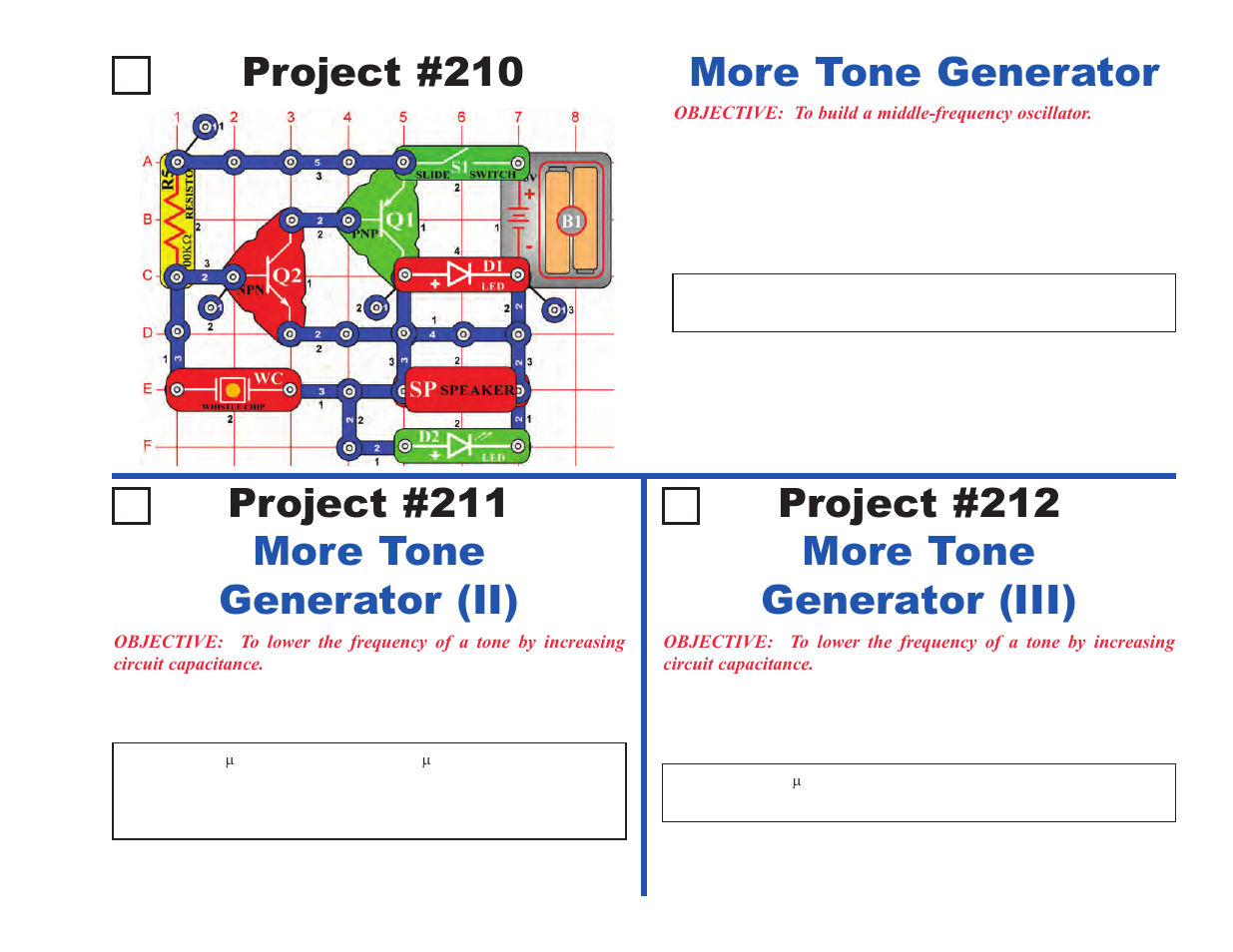 Project #210, More tone generator | Elenco Projects 102-305 User Manual | Page 39 / 76