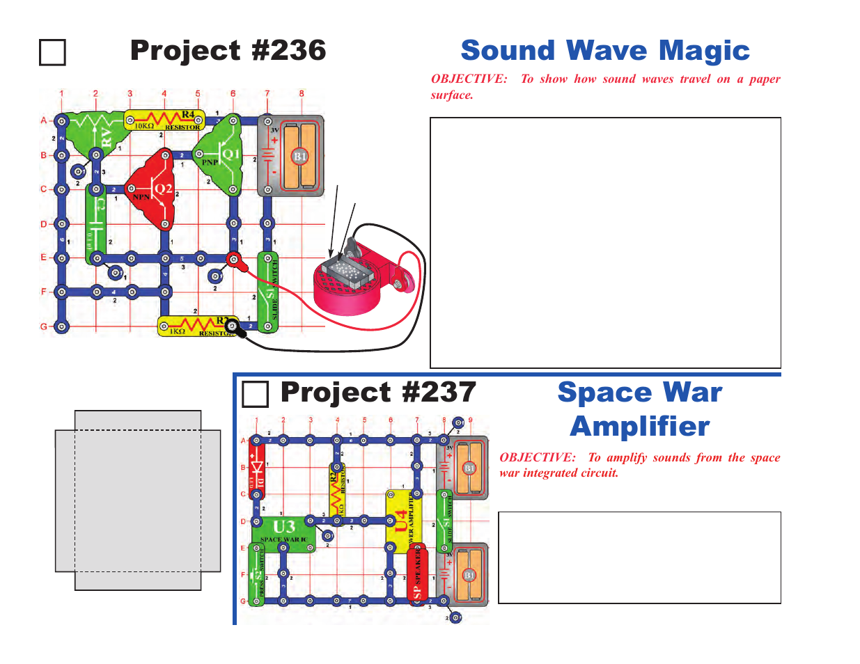 Project #236, Sound wave magic project #237, Space war amplifier | Elenco Projects 102-305 User Manual | Page 48 / 76
