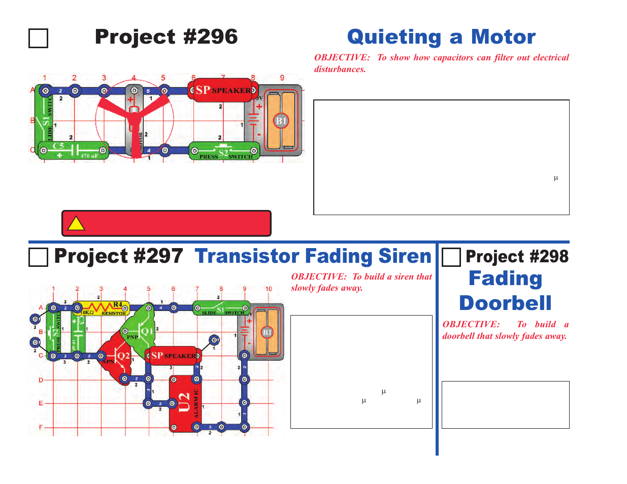 Project #296, Fading doorbell, Project #298 | Elenco Projects 102-305 User Manual | Page 72 / 76